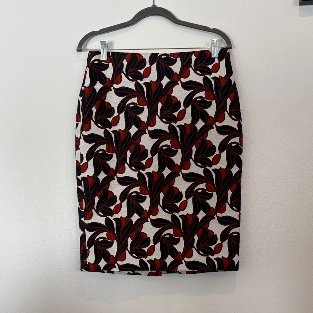 Ann Taylor Black and Red Abstract Pencil Skirt